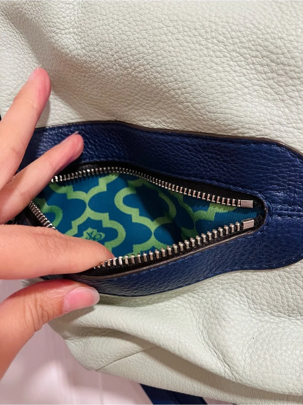 Oryany Mint and Navy Leather Backpack